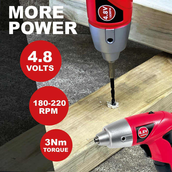 SPARES2GO 4.8v Cordless Rechargeable Electric Screwdriver Combi Drill & Bit Set