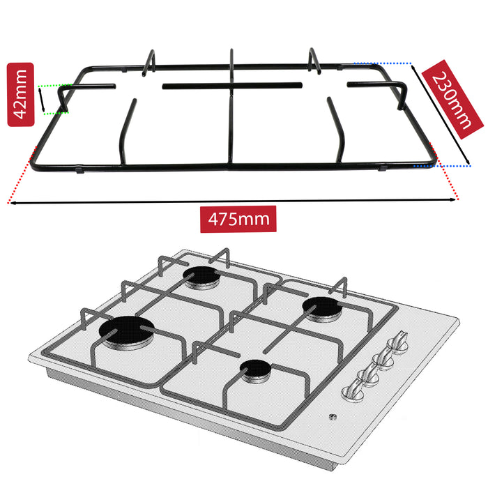 Hob Pan Support for Beko Belling Lamona Gas Cooker Burner Grate Stand 475mm x 230mm x 2