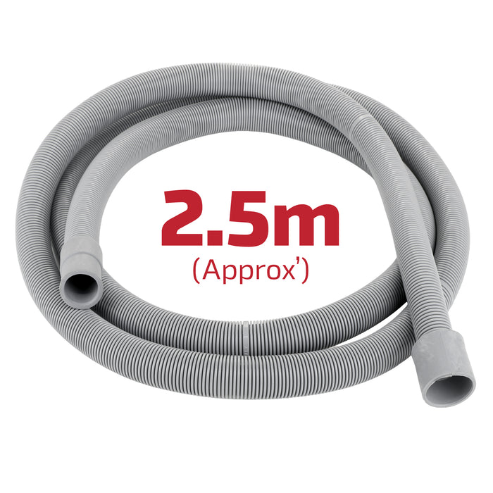 Universal Drain Outlet Hose for Washing Machine Dishwasher (2.5M, 30mm / 22mm) + Clips Kit