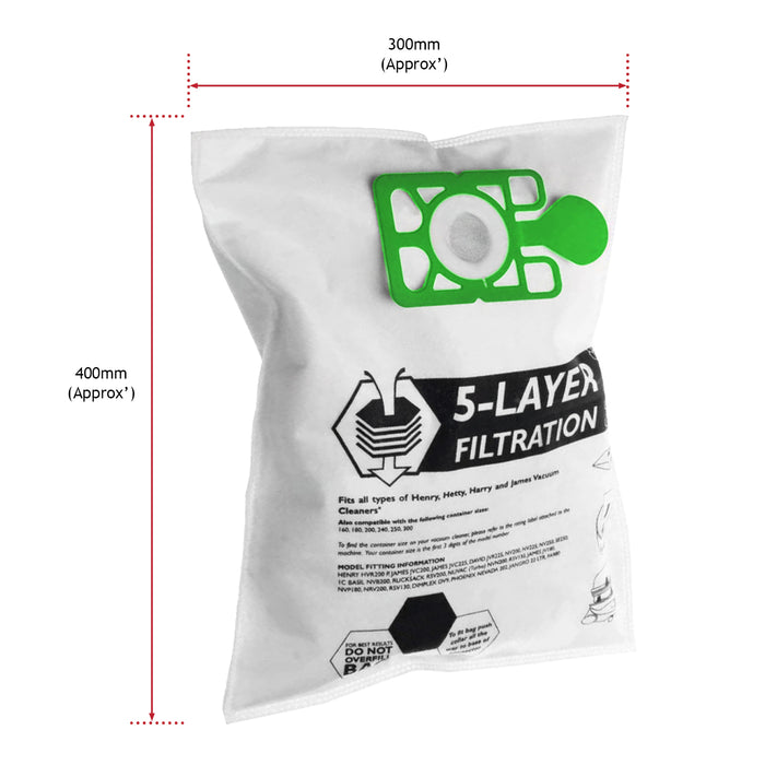 12" Cloth Tub Filter + 10 High Flow Vacuum Bags for Numatic