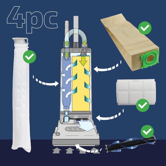 Roller Brush Brushroll Bar + 10 Dust Bags & Filter Service Kit for Sebo X1 X1.1 X4 X5 Extra Vacuum Cleaners
