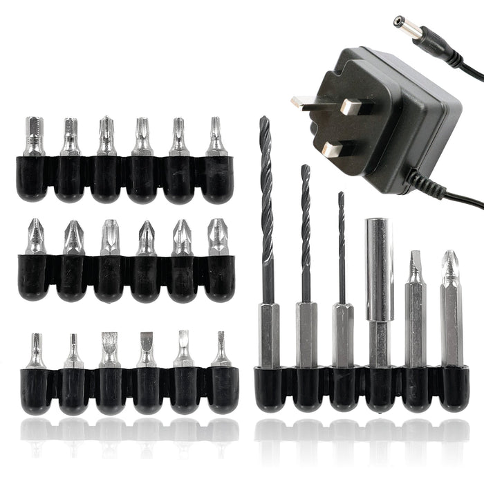 SPARES2GO 4.8v Cordless Rechargeable Electric Screwdriver Combi Drill + Bit Set + Flex Extension
