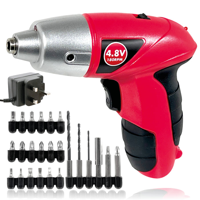 SPARES2GO 4.8v Cordless Rechargeable Electric Screwdriver Combi Drill & Bit Set