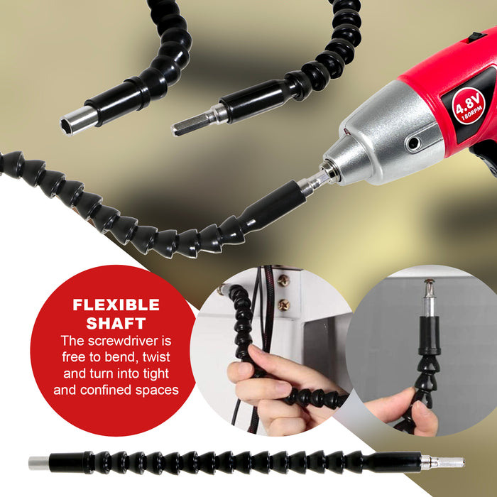 SPARES2GO 4.8v Cordless Rechargeable Electric Screwdriver Combi Drill + Bit Set + Flex Extension