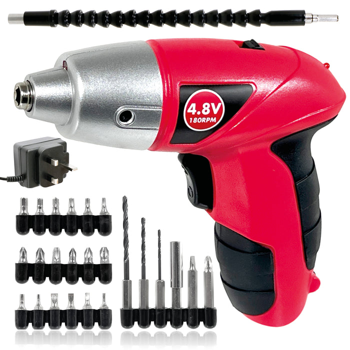 SPARES2GO 4.8v Cordless Rechargeable Electric Screwdriver Combi Drill + Bit Set + Flex Extension