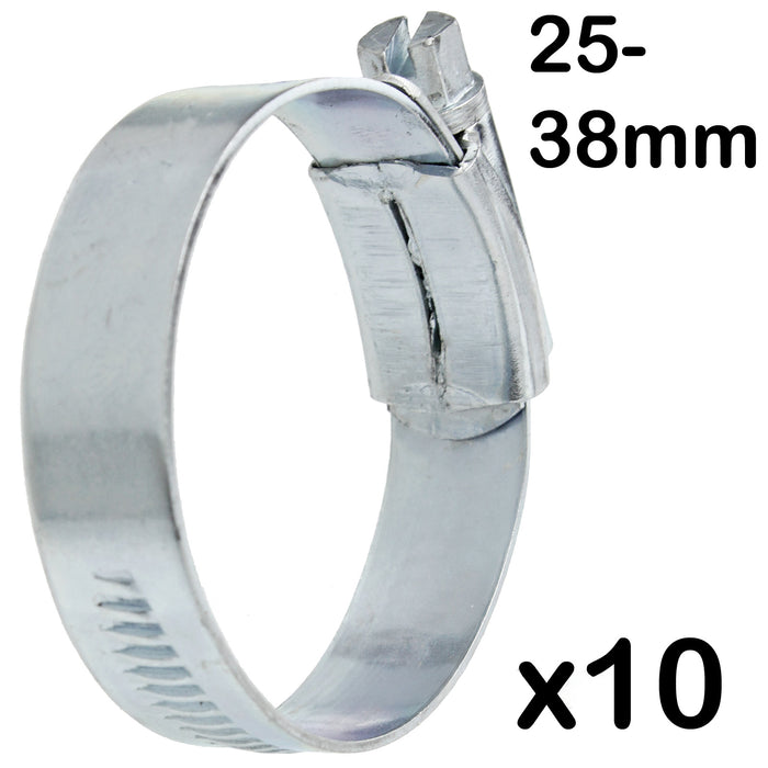 Worm Drive / Clip Type Hose Clamps 25mm - 38mm (Steel, Pack of 10)