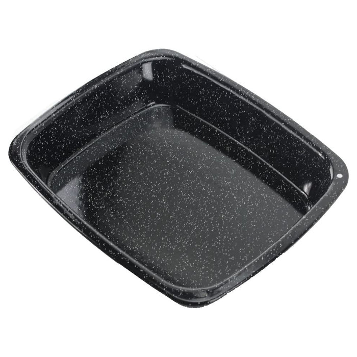 White Speckled Vitreous Enamel Deep Roasting Tin Oven Baking Tray 33cm x 27.5xcm x 5cm