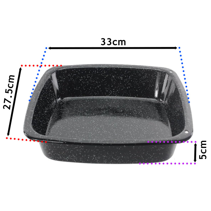 White Speckled Vitreous Enamel Deep Roasting Tin Oven Baking Tray 33cm x 27.5xcm x 5cm