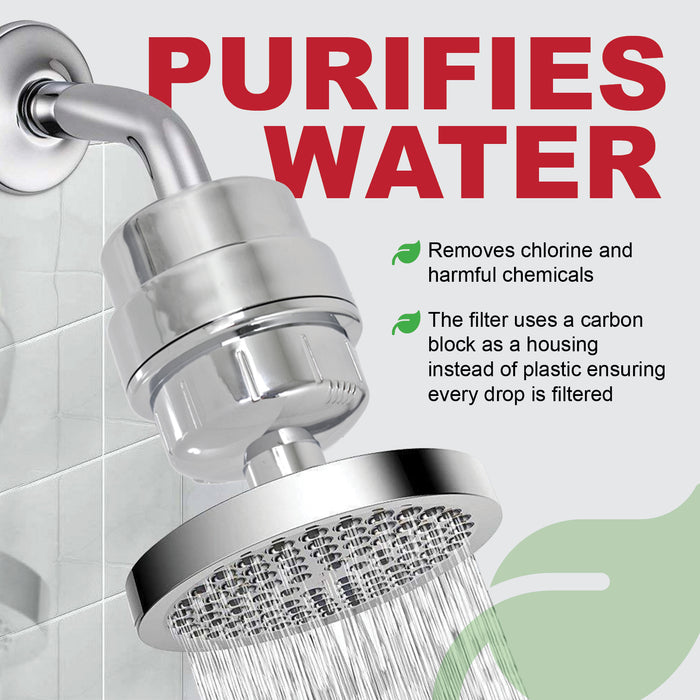 UNIVERSAL Shower Head Filter Chrome Steel Effect Hard Water Purifier Softener