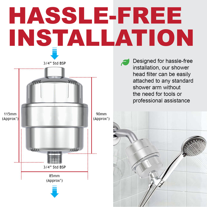UNIVERSAL Shower Head Filter Chrome Steel Effect Hard Water Purifier Softener (Pack of 3)