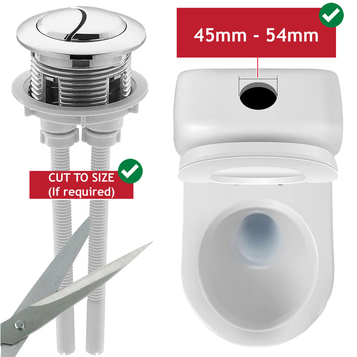 Toilet Dual Flush Button 48mm WC Cistern Chrome Plated 110mm Double Push Rod Kit