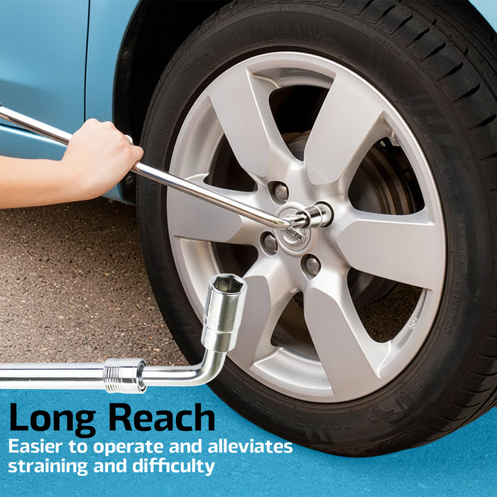 Extendable Wheel Nut Wrench 1/2" Drive Brace Breaker Bar Kit (with 17mm / 19mm and 21mm / 23mm Reversible Sockets)