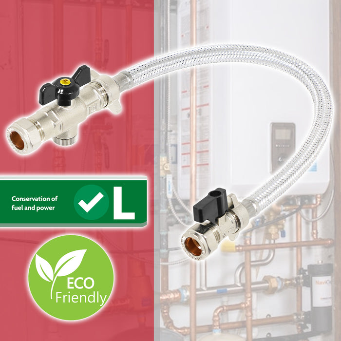 Combi Boiler Filling Loop Straight Part L Compliant Central Heating Lever Check Valve (15mm x 15mm)