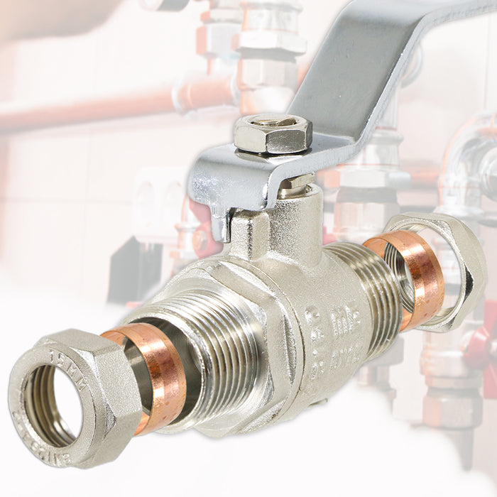 Full Bore Lever Ball Valve Isolating Stop Tap Kit with Blue (Cold) and Red (Hot) Handle Sleeves (15mm)