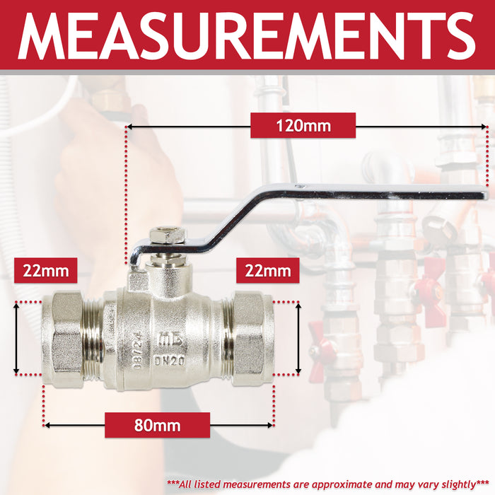 Full Bore Lever Ball Valve Isolating Stop Tap Kit with Blue (Cold) and Red (Hot) Handle Sleeves (22mm)