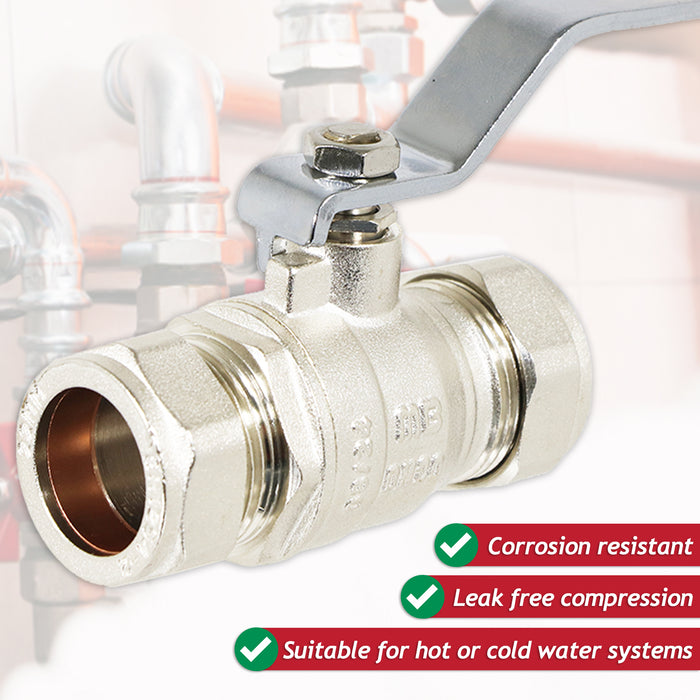 Full Bore Lever Ball Valve Isolating Stop Tap Kit with Blue (Cold) and Red (Hot) Handle Sleeves (22mm)