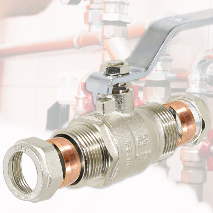 Full Bore Lever Ball Valve Isolating Stop Tap Kit with Blue (Cold) and Red (Hot) Handle Sleeves (22mm)