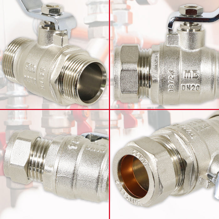 Full Bore Lever Ball Valve Isolating Stop Tap Kit with Blue (Cold) and Red (Hot) Handle Sleeves (22mm)