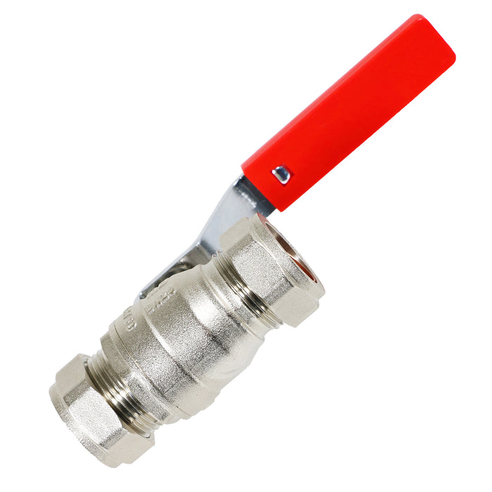 Full Bore Lever Ball Valve Isolating Stop Tap Kit with Blue (Cold) and Red (Hot) Handle Sleeves (22mm)