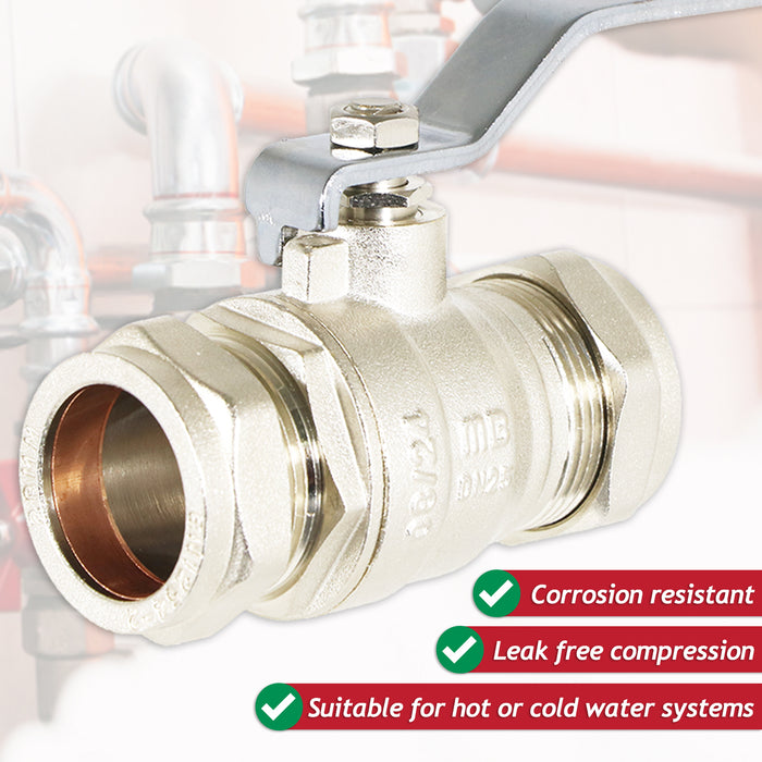 Full Bore Lever Ball Valve Isolating Stop Tap Kit with Blue (Cold) and Red (Hot) Handle Sleeves (28mm)