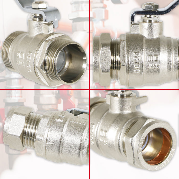 Full Bore Lever Ball Valve Isolating Stop Tap Kit with Blue (Cold) and Red (Hot) Handle Sleeves (28mm)