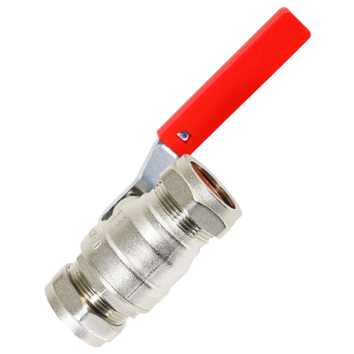 Full Bore Lever Ball Valve Isolating Stop Tap Kit with Blue (Cold) and Red (Hot) Handle Sleeves (28mm)