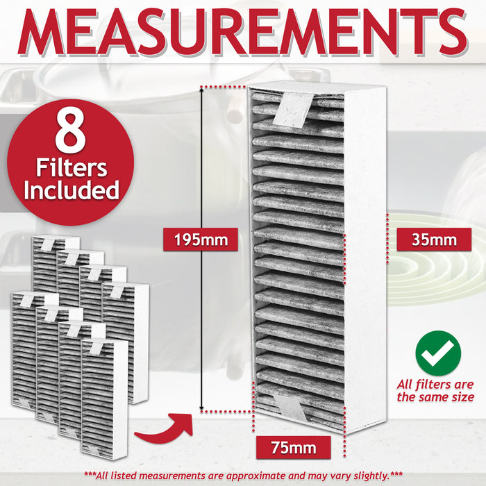 Activated Carbon Filter for Siemens ED777 ED877 EX807 EX875 EX877 Cooker Hood (Pack of 8 Filters)