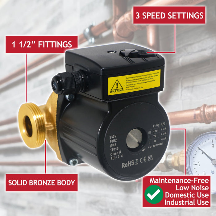 Hot Water Circulator Pump Universal Bronze Circulation System (45W, 230V, 50Hz, 130mm)