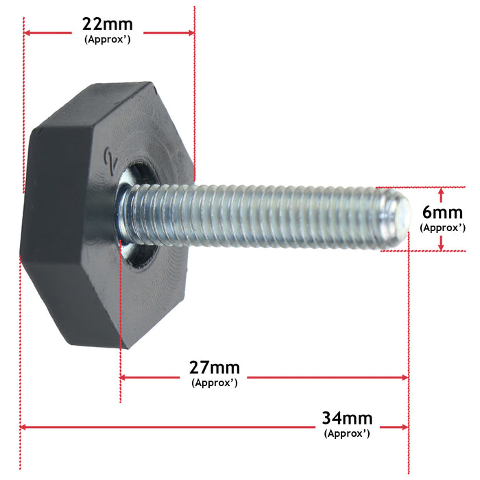 Adjustable Screw in Foot Leg For Bosch Fits Neff Fits Siemens Fridge Freezer M6 6mm (Pack of 2)
