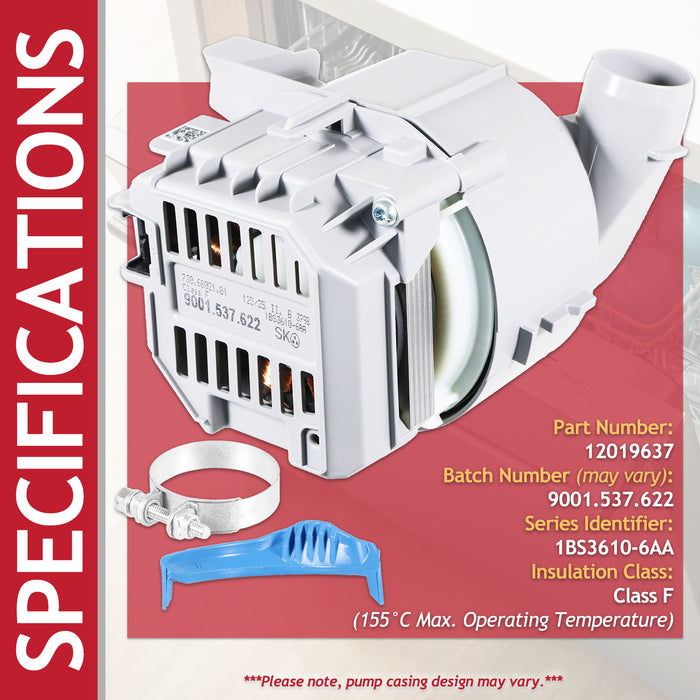 Bosch Neff Siemens Dishwasher Heat Pump Main Circulation Motor Flow Assembly Kit (12019637)