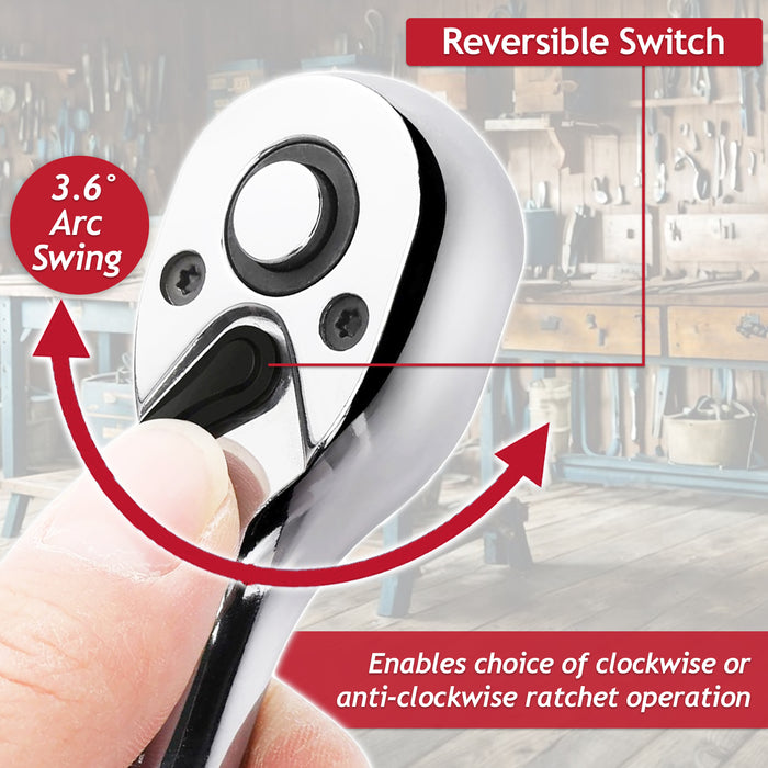 3/8" Socket Ratchet Square Drive 100 Teeth Quick Release Reversible Chrome Vanadium Steel Tool