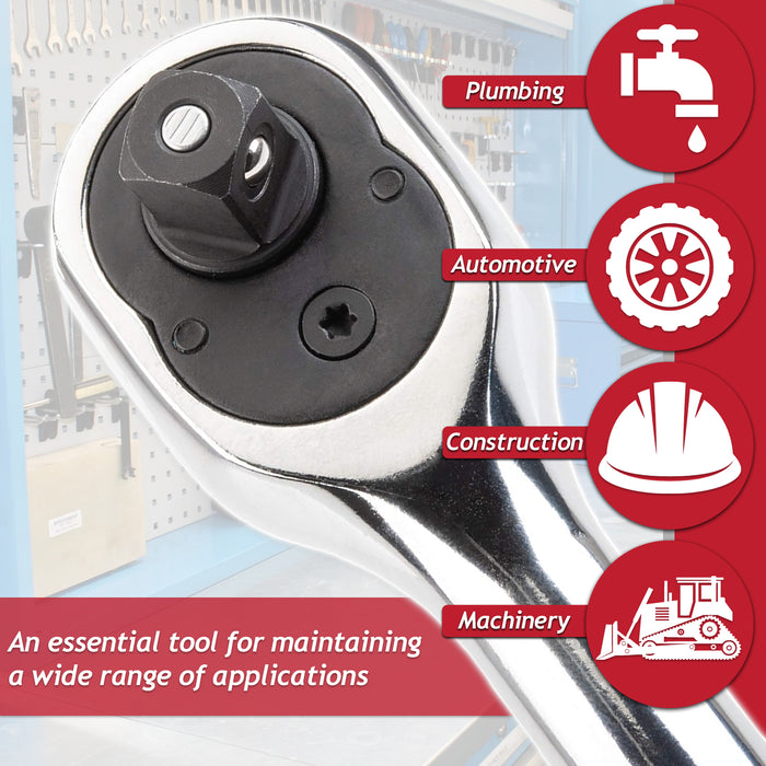 3/8" Socket Ratchet Square Drive 100 Teeth Quick Release Reversible Chrome Vanadium Steel Tool