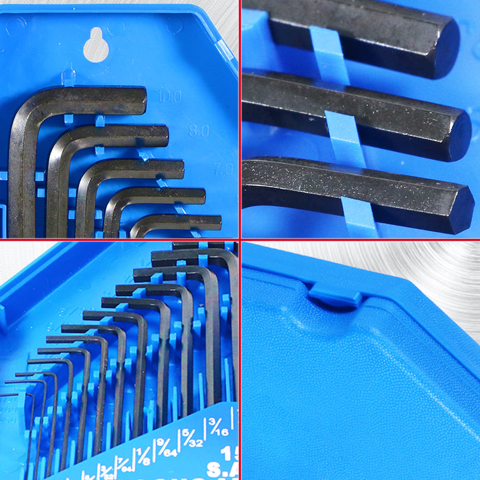 Hex Key Set 30 Piece Long Short Arm Metric SAE Imperial Chrome Vanadium Steel Allen Keys with Storage Carry Case