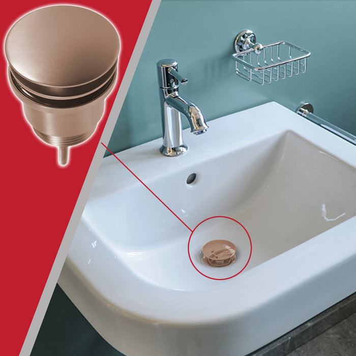 Clicker Basin Waste Plug 1 1/4" 60mm Click Clack Bathroom Sink Pop Up Push Dome (Brushed Copper)
