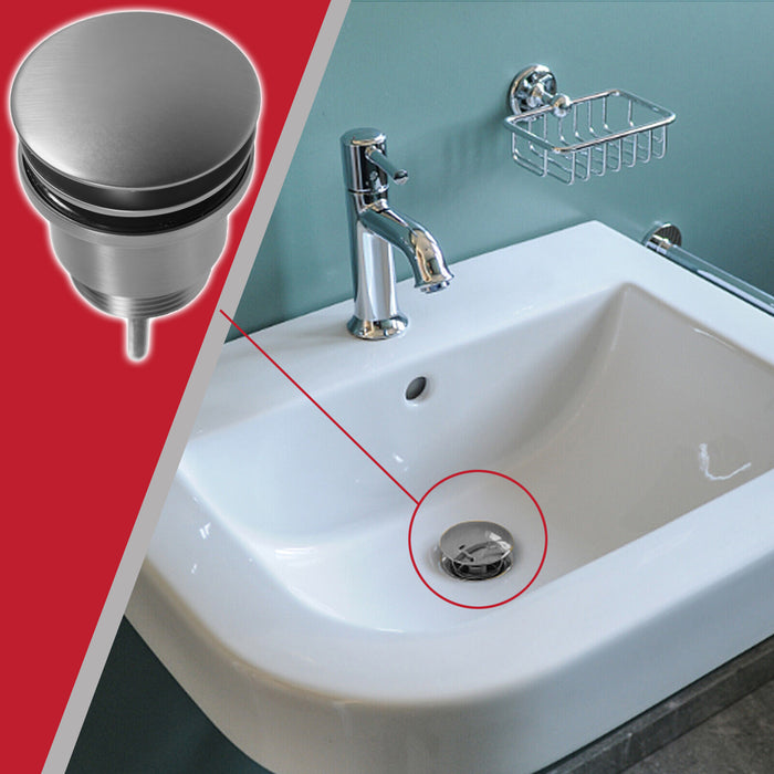 Clicker Basin Waste Plug 1 1/4" 60mm Click Clack Bathroom Sink Pop Up Push Dome (Brushed Nickel)