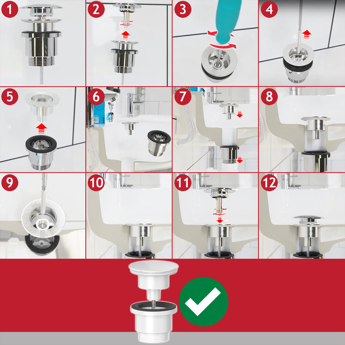 Clicker Basin Waste Plug 1 1/4" 60mm Click Clack Bathroom Sink Pop Up Push Dome (Matt White)