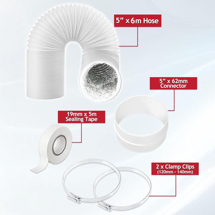 Vent Hose 5" 6m Air Con Conditioner PVC Aluminium AC Duct Pipe Extension Kit