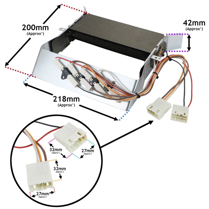 Heating Element & Thermostats For Whirlpool W3D91GSEES W3D91WEES Tumble Dryers C00729743