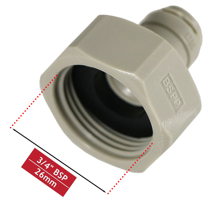 Female Adaptor 1/4" Push Fit x 3/4" BSP for American Fridge Freezer Water Pipe