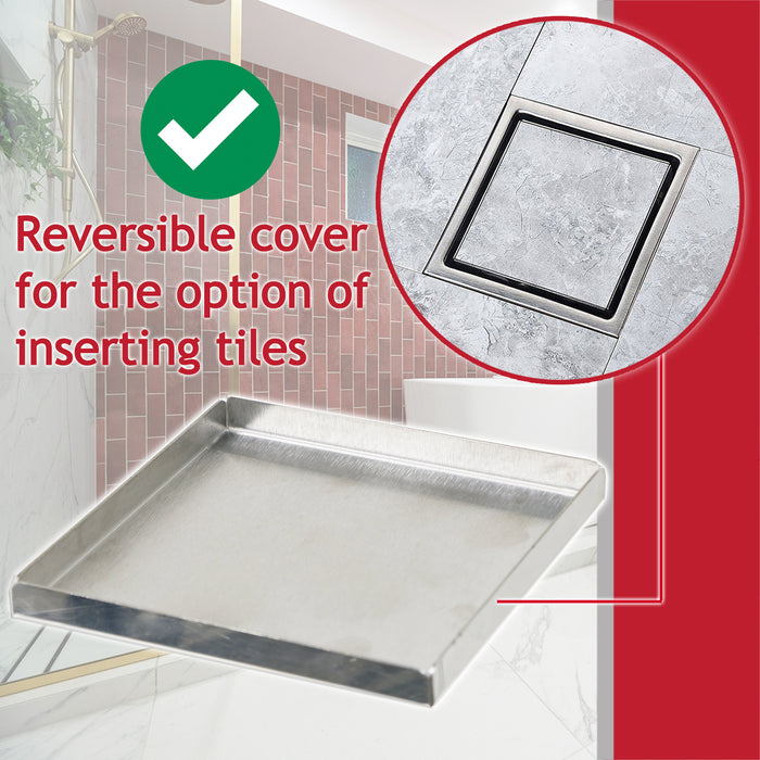 Shower Floor Drain Grate Tile Insert Invisible Stainless Steel Square Grid (Chrome Silver, 6" / 155mm)
