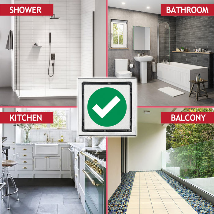 Shower Floor Drain Grate Tile Insert Invisible Stainless Steel Square Grid (Chrome Silver, 6" / 155mm)