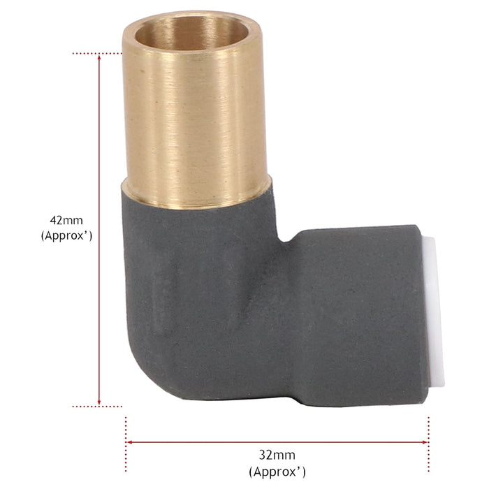 Radiator Valve Reducing Elbow Stem Compression 15mm x 10mm Pushfit Anthracite 2 x Valves