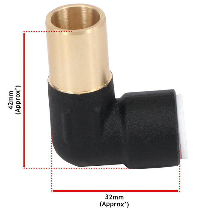 Radiator Valve Reducing Elbow Stem Compression 15mm x 10mm Pushfit Black 3 x Valves