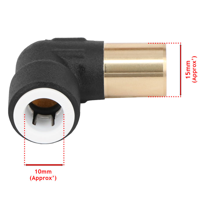 Radiator Valve Reducing Elbow Stem Compression 15mm x 10mm Pushfit Black 4 x Valves