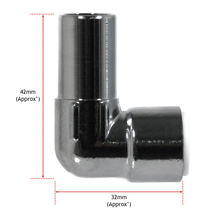 15mm x 10mm Pushfit Radiator Valve Chrome Reducing Elbow Stem Compression (Pack of 2)