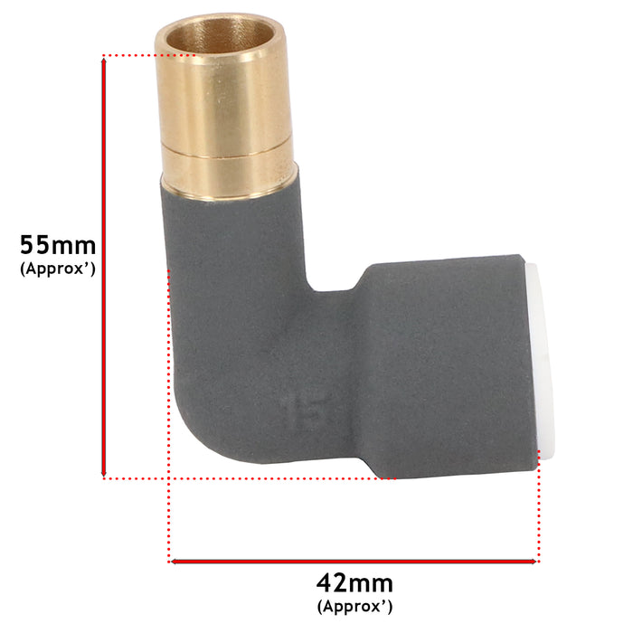 Radiator Valve Reducing Elbow Stem Compression Anthracite 15mm x 15mm Pushfit