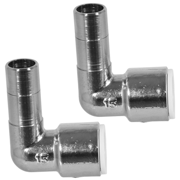 Radiator Valve Reducing Elbow Stem Compression Black 15mm x 15mm Pushfit x 2 Valves