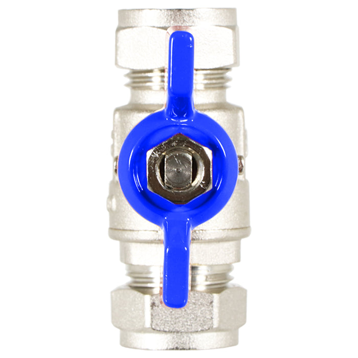 Butterfly Lever Compression Ball Valve Quarter Turn Water Isolation Stop Kit (22mm, Blue Handle)