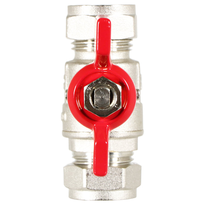 Butterfly Lever Compression Ball Valve Quarter Turn Water Isolation Stop Kit (15mm, Red Handle)