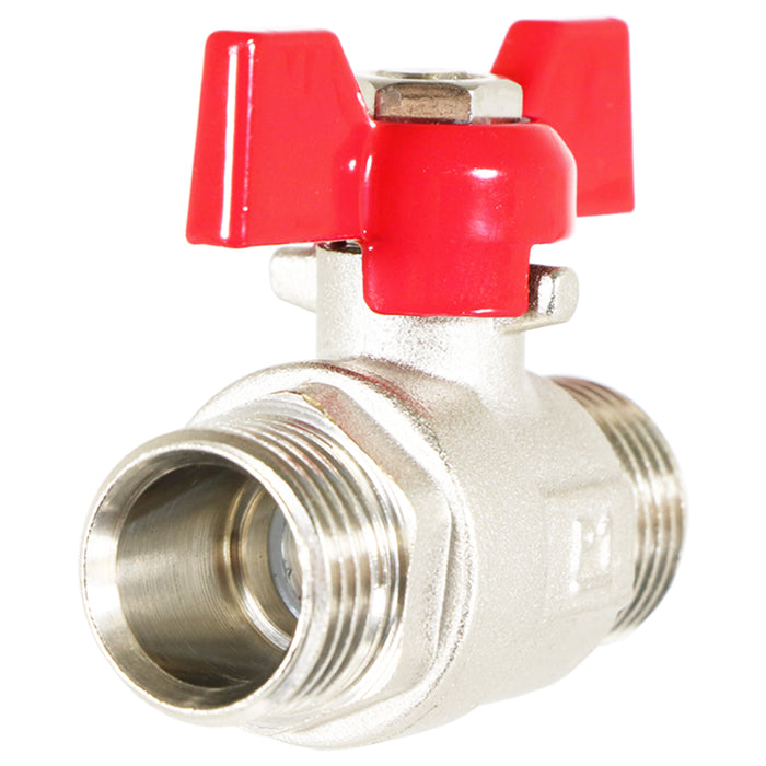 Butterfly Lever Compression Ball Valve Quarter Turn Water Isolation Stop Kit (15mm, Red Handle)